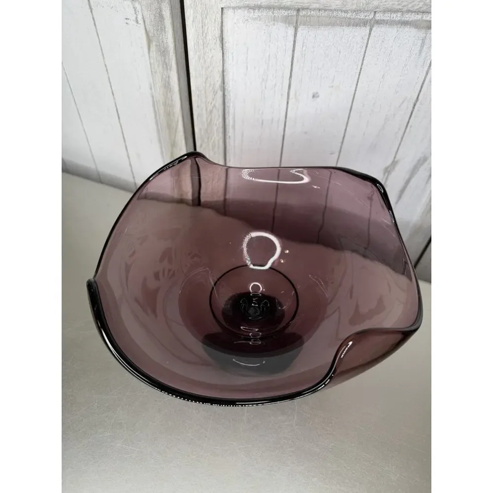 Amethyst Viking Glass Epic Wave Heavy Footed Pedestal Bowl VTG Purple